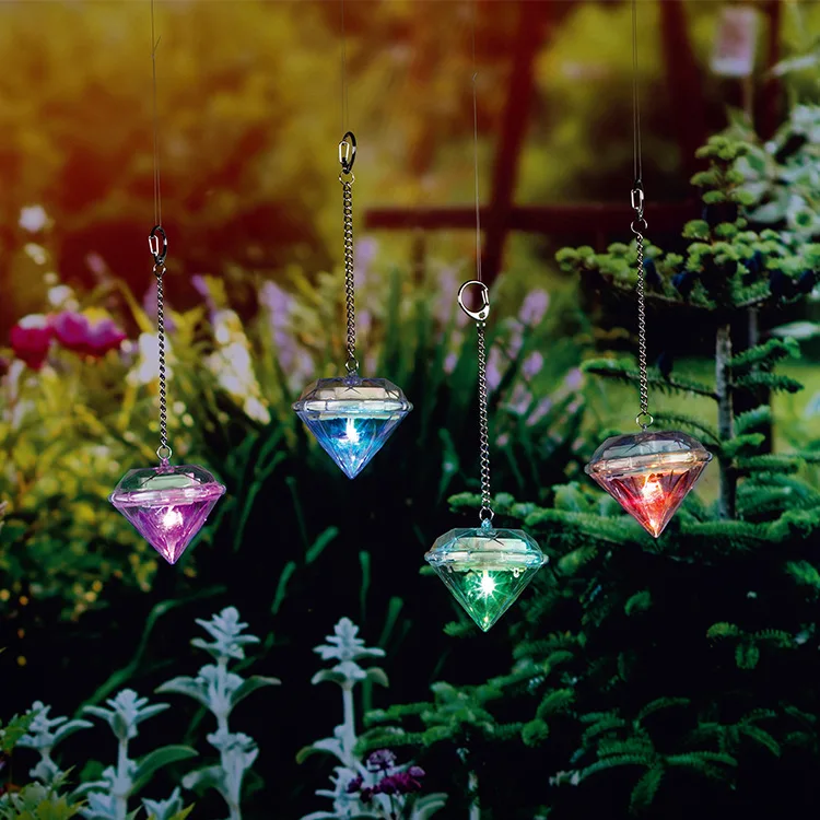 Diamond-Shape Colorful Plastic Garden Yard Decoration Hanging Light Waterproof Outdoor Solar LED Light factory