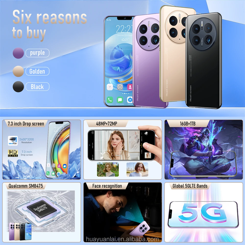 High Quality 7.3inch Screen MATE 50 PRO Mobile Big Storage 16GB 1T Smart Phones
