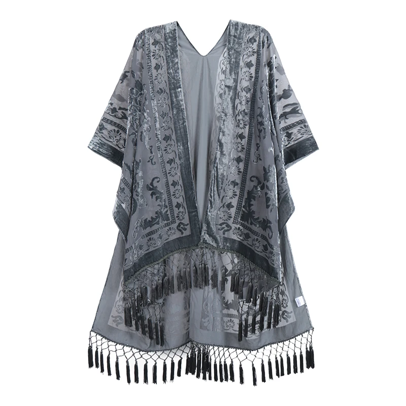 Velvet Long Coat Kimono Jacket for Women Multi-Color Vintage Style