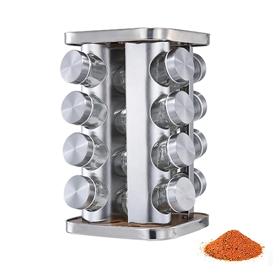 Rotating Spice Jar Organizer Stainless Steel Revolving Carousel Kitchen Spice Rack Set With Glass Bottle Buy Neoprene Dumbbell Set With Rack Porta Tempero Condimento Inox Jars Wood Rotating Spice