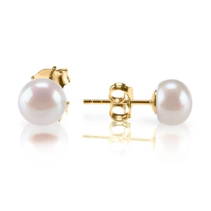 POLIVA 18K Gold Plated Round Stud Freshwater Pearl Earrings White Sterling Silver with White Freshwater Pearls