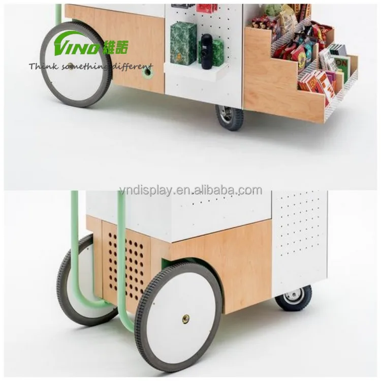 Mobile Candy Cart Wooden Stand with Handle and Pegboard for Lollipop and Ice Cream