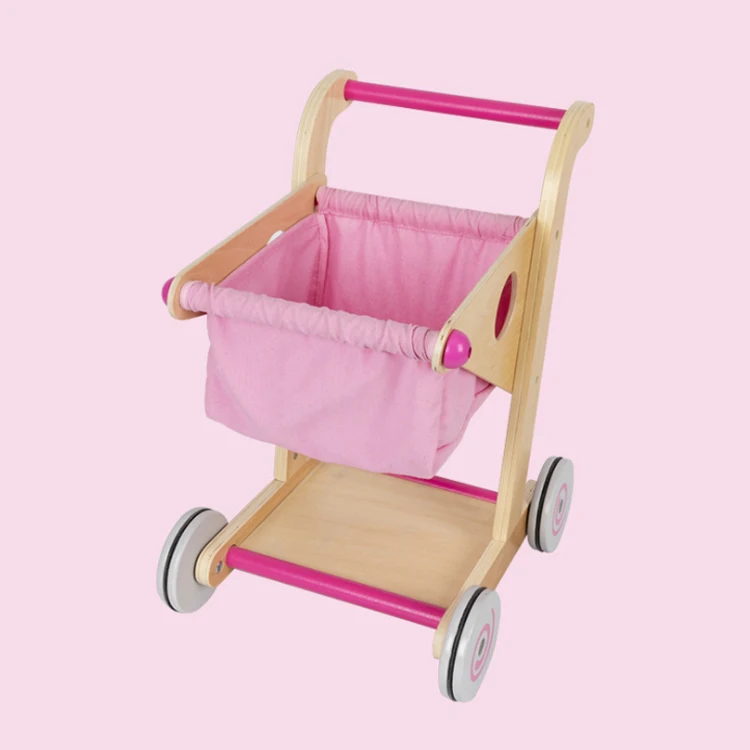 Wood Supermarket Trolley Shopping Cart Pretend Play Toy Simulation