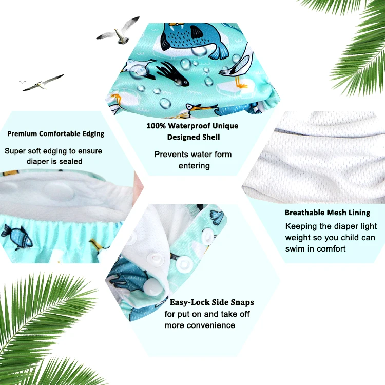 Natucare Eco Friendly Reusable Leopard Swimming Cloth Diapers For Baby