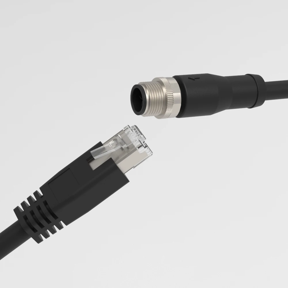 M12 Connector 8 Pin X Code To Rj45 Cat6 Gige Cable Industrial