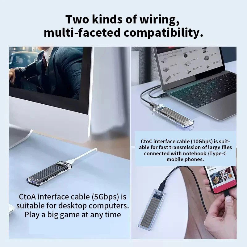 Transparent M2 NVME SSD Case USB Type-C Interface Enclosure for NVME M.2 SATA Hard Drive External HDD Laptop Computer Bag