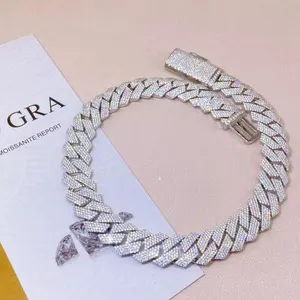 Custom Logo 925 Sterling Silver 15mm Iced Out Bling Cuban Link Chain Hot Style Moissanite Necklace