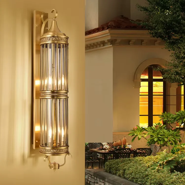 Luxury Copper Wall Sconce Light Viila Hotel Decoration Garden Light Outdoor Courtyard Waterproof Glass Wall Lamp