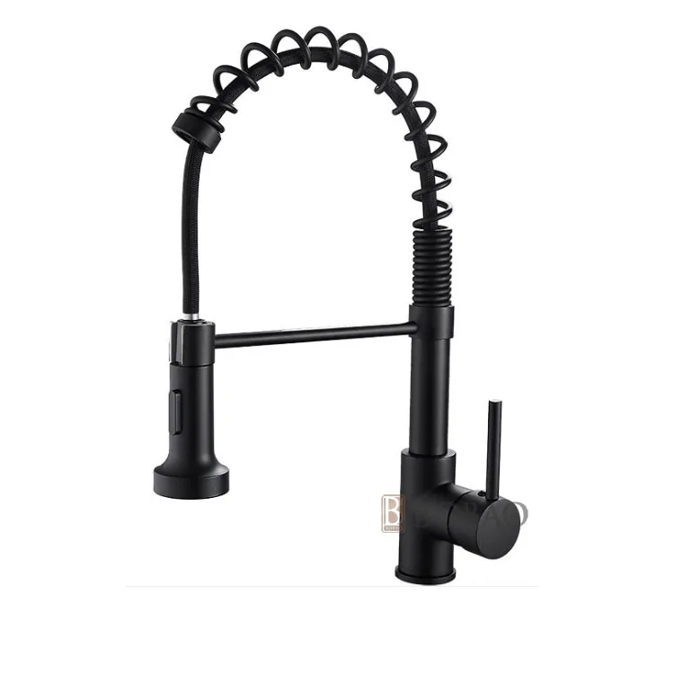 Single Handle Single Hole Matte Black Pull Out Spring Kitchen Faucet With Faucet Hole Cover Kitchen Sink Faucet For Sink