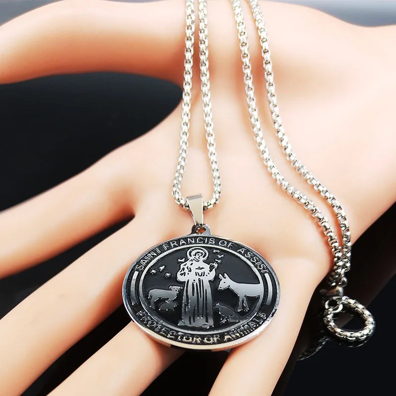 SAINT FRANCIS of ASSISI PROTECTOR of ANIMALS Stainless Steel Church Wears Medal Necklaces Jewelry