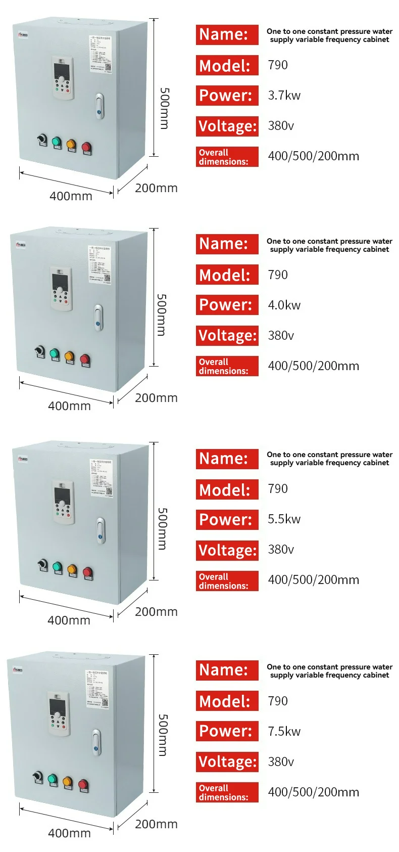 790 Inverter Variable Frequency VFD 1.5KW-22KW 220V/380V for Water Supply for Tank Single Three Phase 750W