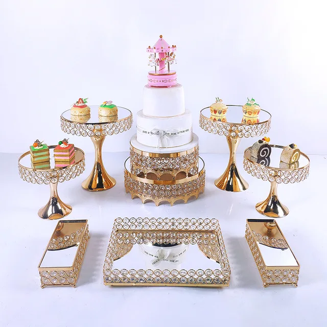 Gold silver tall cake stand set wedding tray dessert snack display table mirror style party wedding decorative