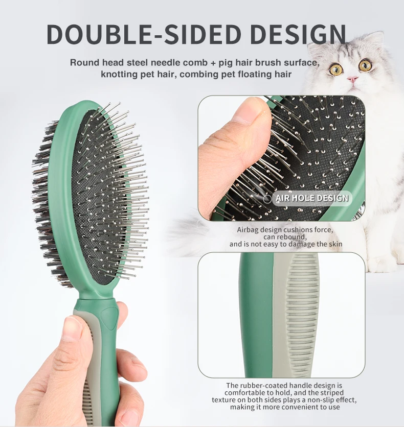 Factory Wholesale Custom Logo Double Sided Plastic Cat Massage Hair Brush Dog Pet Pin Grooming Brush