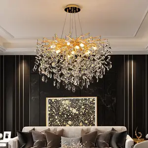 Decorative Lighting Gold Tree Branch Raindrop Crystal Beads Chandelier Parts for Hotel Living Room