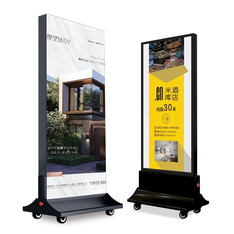 Soft Film Canvas Light Box for Street Vending, Outdoor Vertical LED Luminous Poster Stand, Floor-standing Mobile Signboard