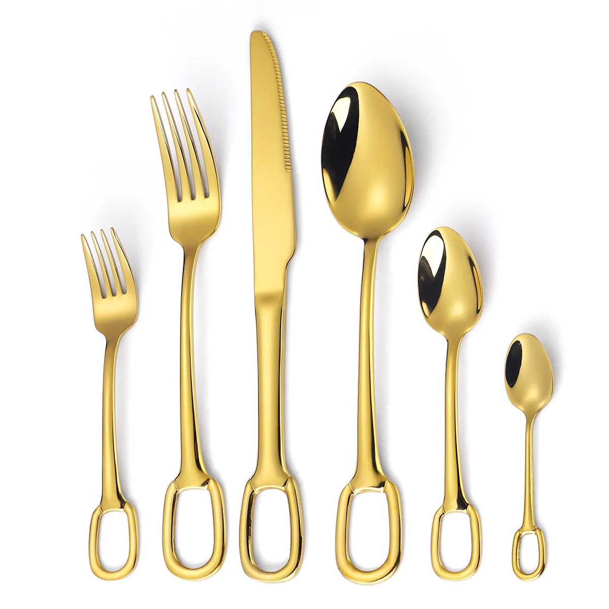 18/8 Hanging Cutlery Set Stainless Steel Hanging Hole Knife Fork Spoon Utensil Set Gold Flatware Set