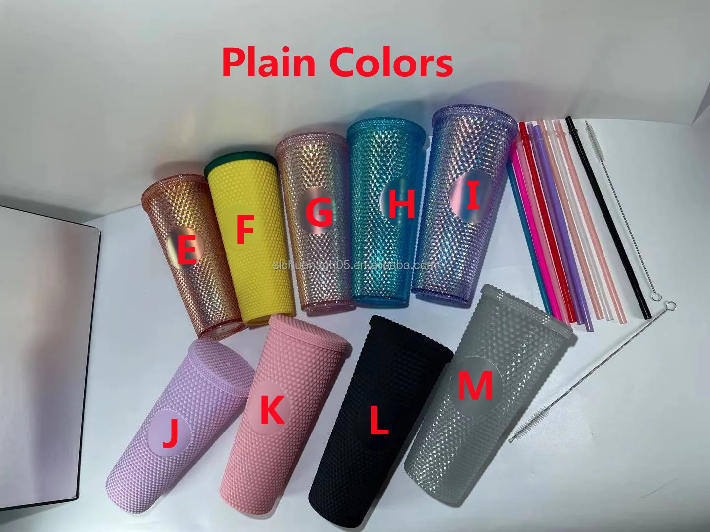 DSY BPA FREE 24oz Coffee Mug Double Wall Plastic Acrylic Shiny Matte Snow globe Studded Cups Tumbler with Straw and brush