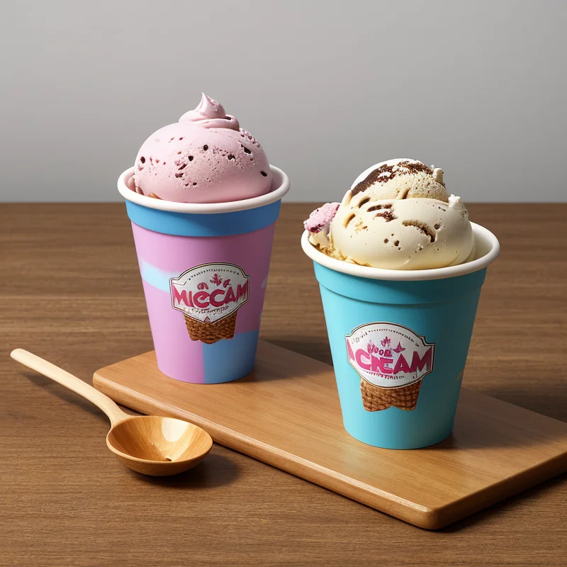 Food Grade Recycled Icecream Papercup Custom Printed 3oz 5oz 8oz Disposable Ice Cream Paper Cups With Lid