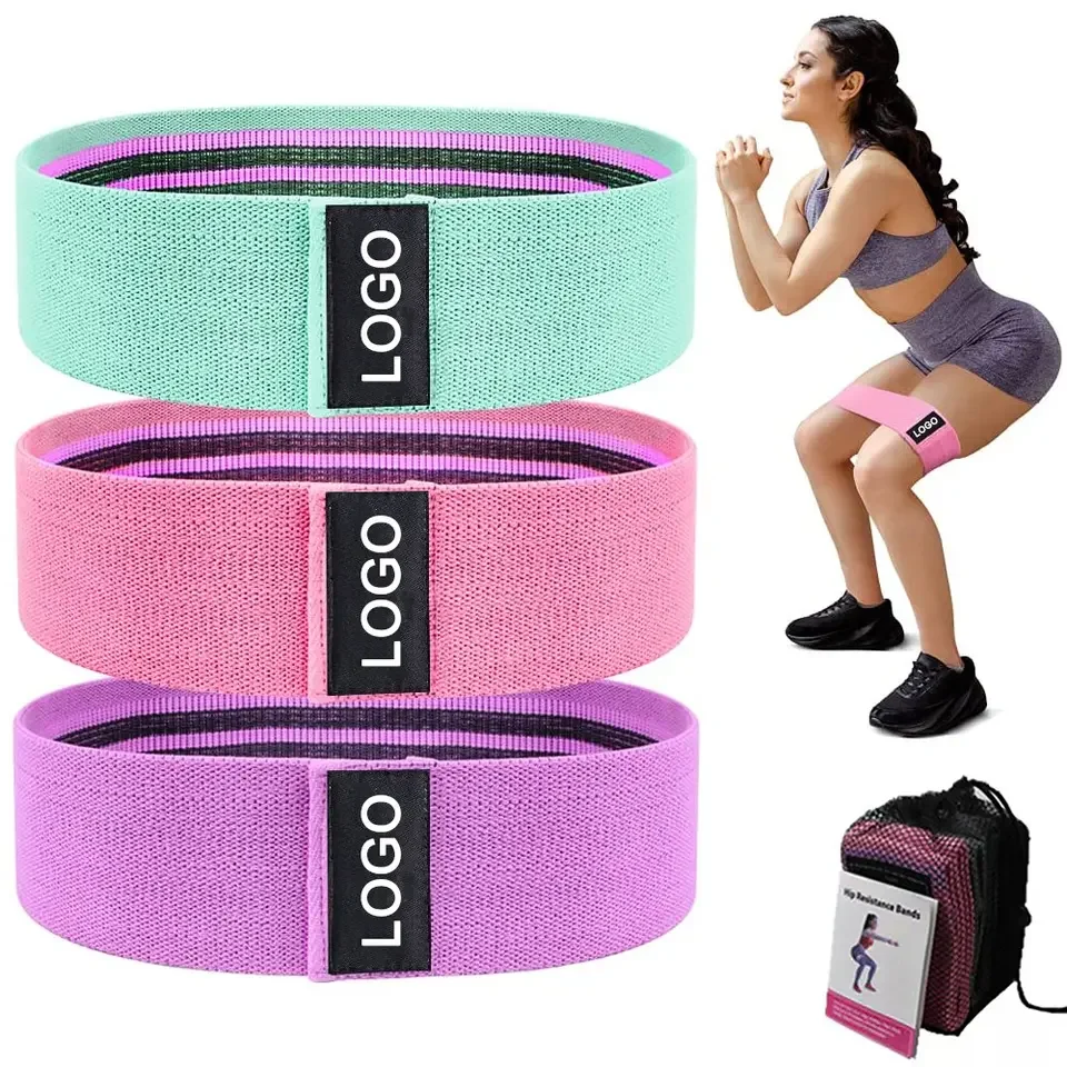 Low MOQ Factory Price Custom Color Logo Exercise Band Home Workout Gym Accessories  Fabric Glute Booty Resistance Bands Set