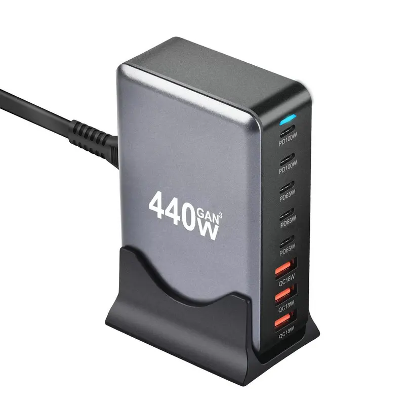 440W GaN台式充电器8端口USB C型PD 100W快速集线器充电器3.0 USB C型手机440W USB电源充电器站