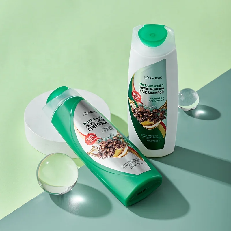 KORMESIC Private Label Hair Growth Deep Treatment Black Castor Oil Keratin Hair Shampoo and Conditioner