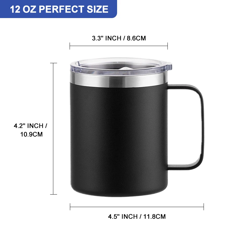 Eco-friendly 12oz cup double wall stainless steel insulated vacuum travel mugs with handle