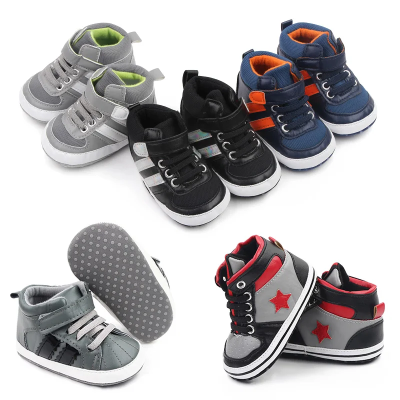 Spring and autumn new 3-6-12 months Bao Bao star stripes fashion cool high top toddler shoes