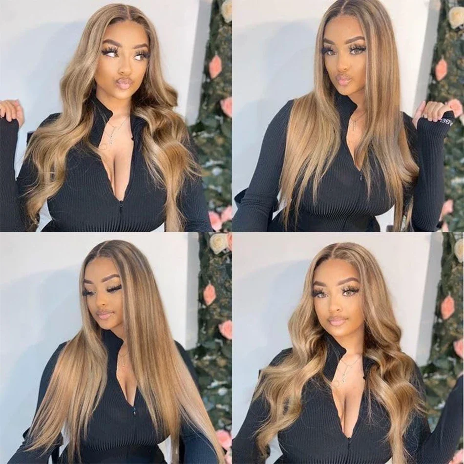 Brazilian Hair Bundles Straight Wave Human Hair 3 Bundles Remy Human Hair Weave Two Tone Light Brown Mix Blonde_voghion.com