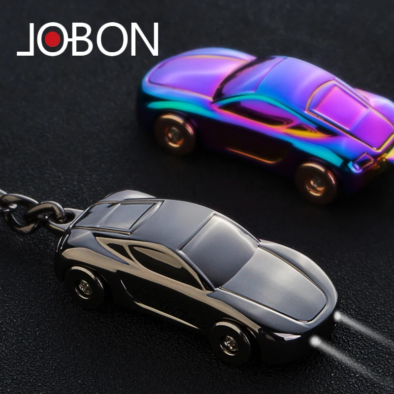 JOBON Customized Custom Logo Metal Car Key Chain Holder With LED Light Zinc Alloy Electroplate With Gift Box