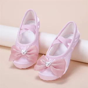 Girls Bow Ballet Shoes Cute Children Stage Performance Shoes Soft-Soled Flat-Bottomed Exam Yoga Shoes