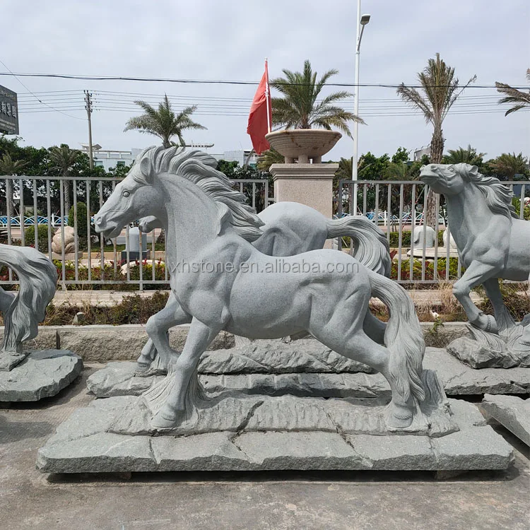 中国12干支動物彫刻等身大屋外天然花崗岩石中国ギャロッピング大型馬