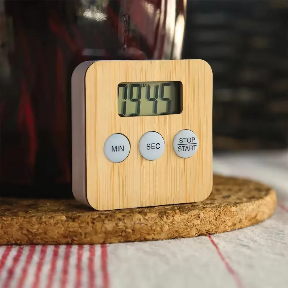 Eco-friendly Kitchen Gadgets Cooking Tools LCD Digital Bamboo Wood Kitchen Timer Practical Cooking Timer With LCD Display