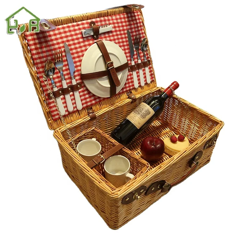 Оптовая продажа утепленных и охлаждаемых плетеных корзин для пикника из ротанга с ручкой держателем вина