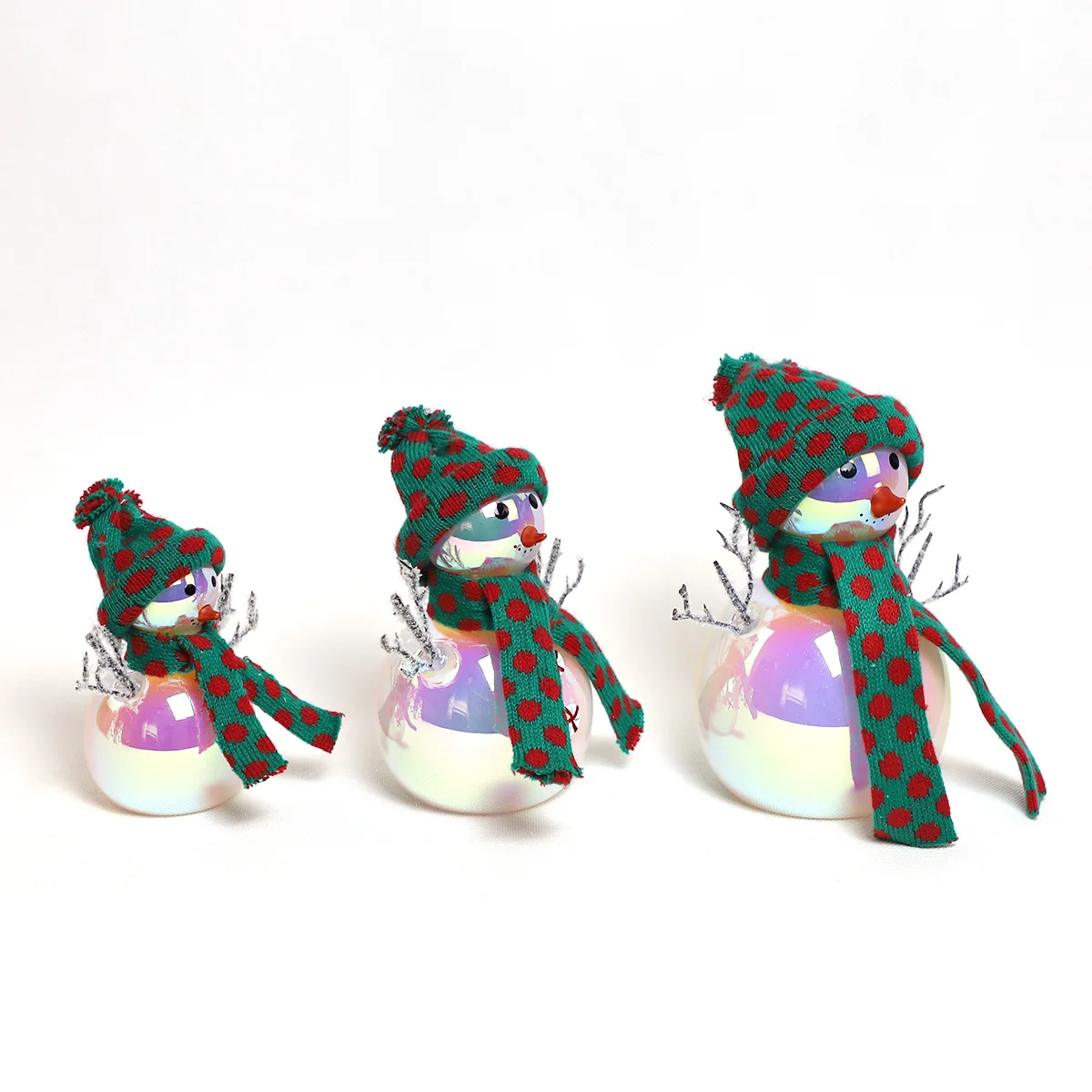 Small led light pre-lit up sliver glass christmas xmas snowman figurine decoration ornaments for christmas new year home decor manufacture