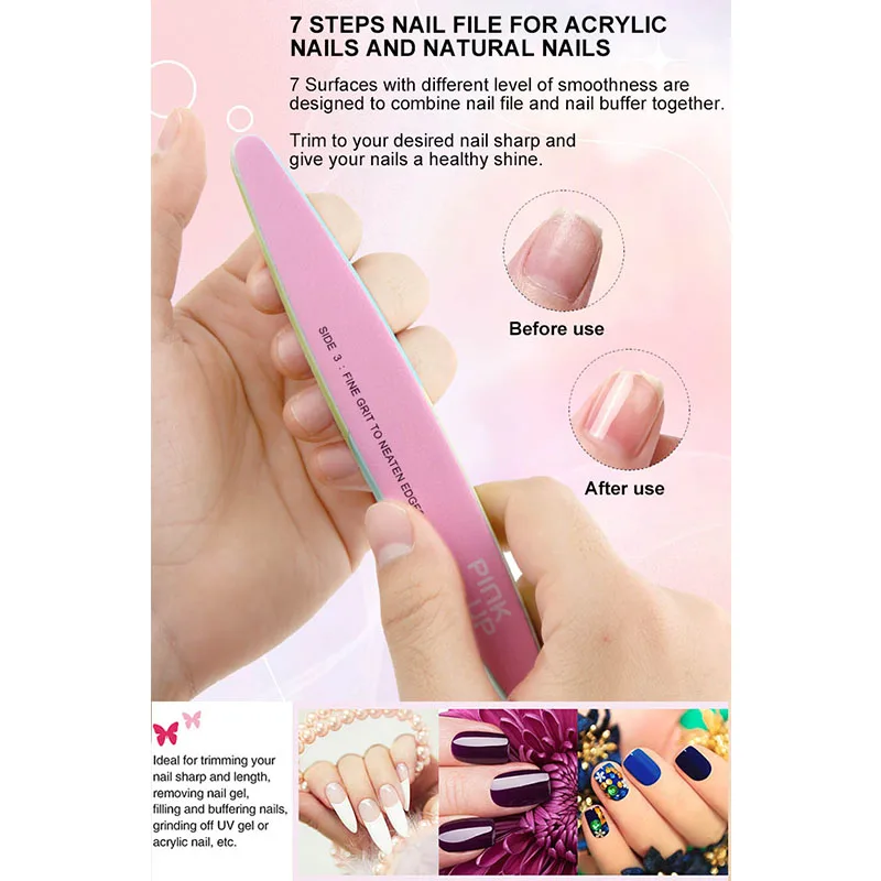 OEM/ODM на заказ, 7 способов, моющийся шлифовальный лак для ногтей, буферный блок для маникюрного салона, использовать фиолетовые модные пилки для ногтей для блеска