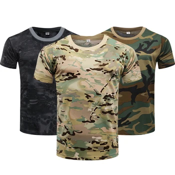 Wholesale Outdoor Hiking Summer Short Sleeve T Shirt Round Nect Quick Dry Mesh Camouflage Men T Shirts Tactical