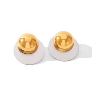 MW Minimalist Women 18k Gold Plated Stainless Steel Earrings for Women Gold and Silver Dual Color Round Stud Earrings