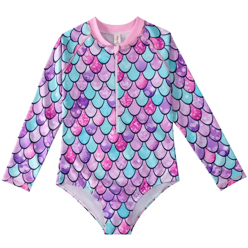 kids girl custom made sublimation rash guard Zipper polyester UV 50+ Bathing Suits one-piece swimsuit factory