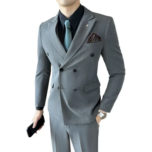 Slim-Fit Plus Size Double Breasted Men's Suit Premium Blend Formal Business Attire Anti-Wrinkle Breathable Wedding Suit