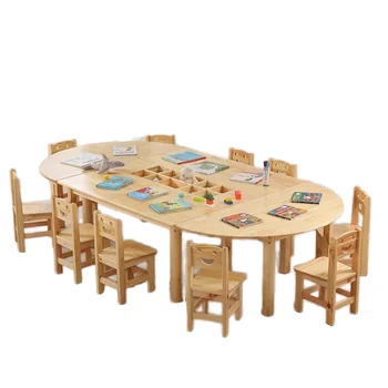 Modern Style Solid Wooden Study Table Desk and Chair Set for Kids for Preschool Classroom & Kindergarten Read to Ship