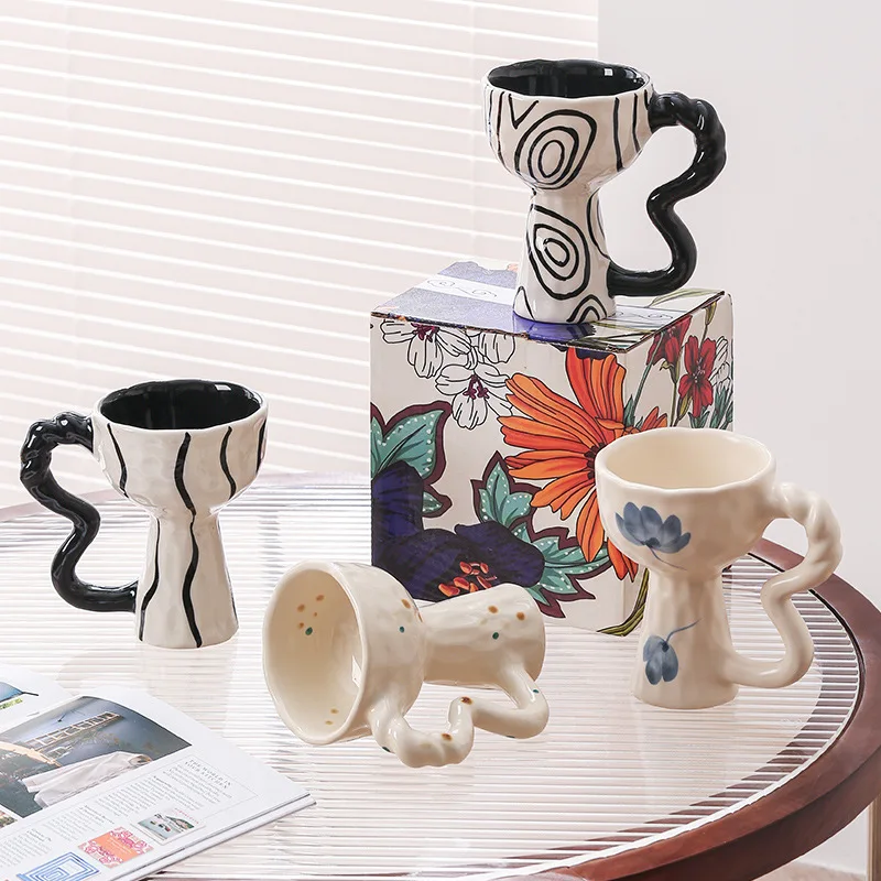 Factory Direct Sell Ins Retro Underglazed Color Ceramic Goblet Creative Tall Mug