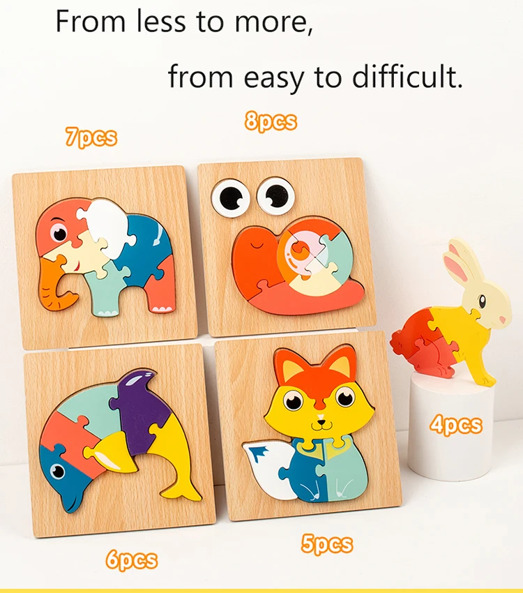 Montessori 3D Puzzle Cube Board Games DIY Cartoon Animal Wooden ...