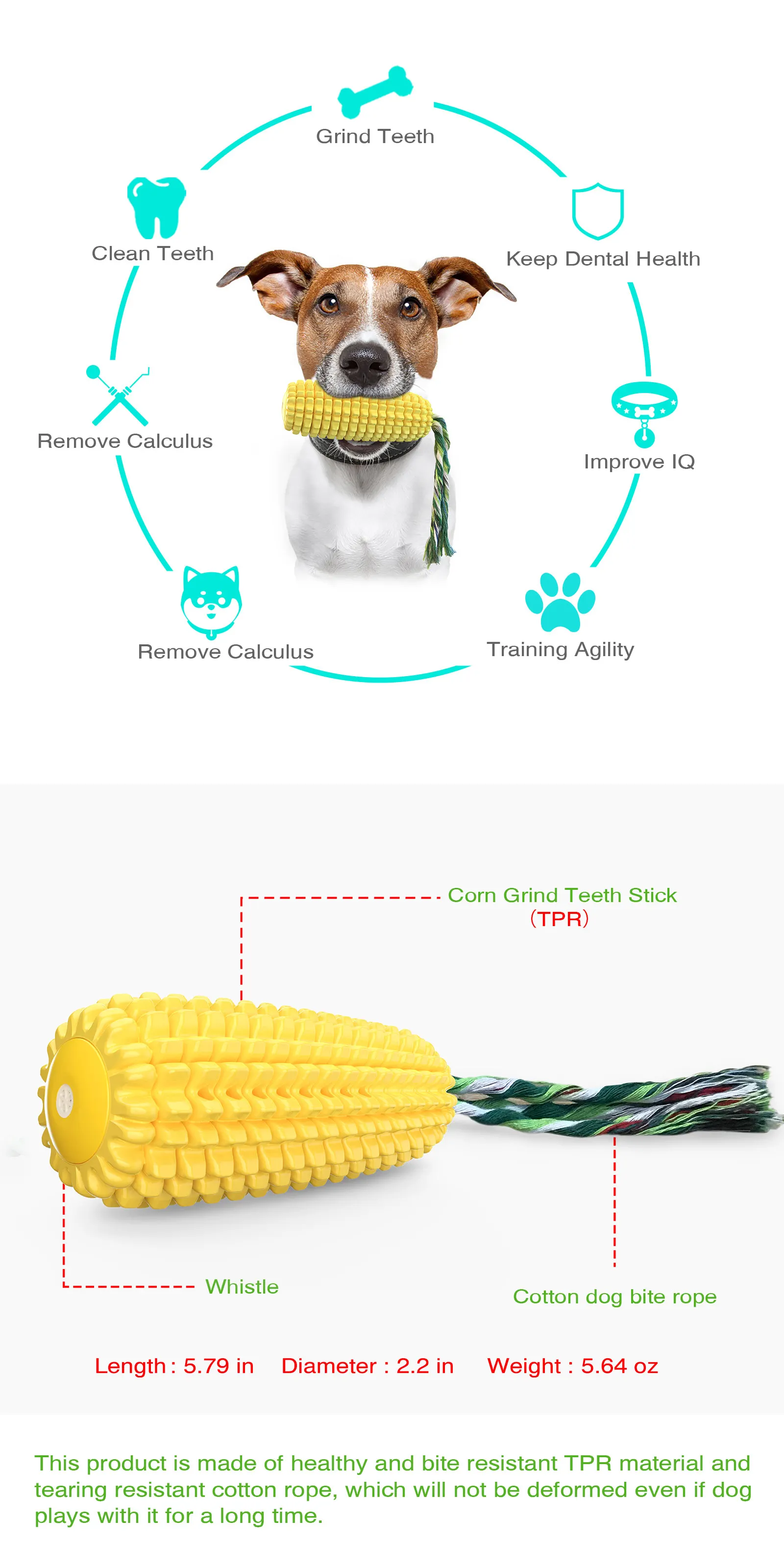 Dog Chew Toys For Durable Corn Toothbrush Puppy Teething Squeaky Toys Rubber Dog Toys For Small
