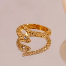 Stainless Steel Jewelry Vintage Stainless Steel Adjustable Snake Ring Gold Plated Zircon Fashion Rings for Women's Wedding Rings