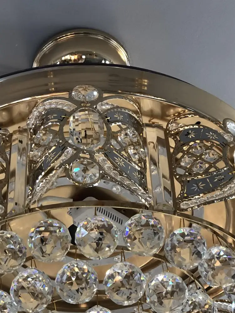 Decorative Lighting Led Modern Ceiling Fan with Hidden Blades Led Lights K9 Crystal Gold Color Fan Chandelier