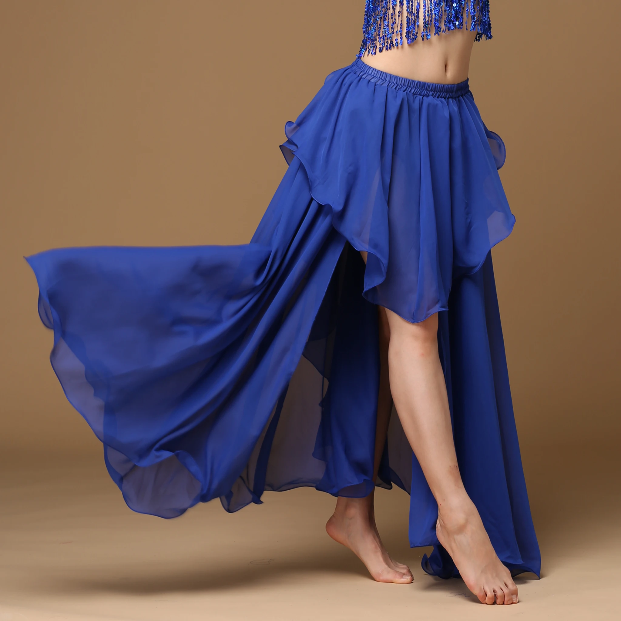 Ranrann Jupe Danse Du Ventre Fendue Élastique Mousseline - Costume Oriental Femme