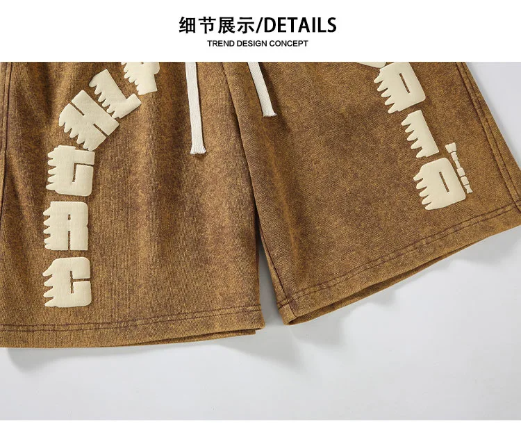 Sommer-Shorts in hoher Qualität, schweres gewaschenes Material, 100 % Baumwolle, gestrickt, Vintage-Shorts mit Stone Acid-Waschung für Herren846_voghion.com