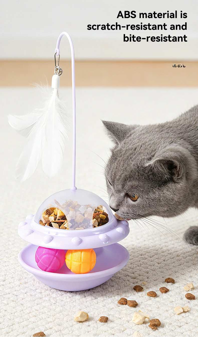 Interactive Cat Teaser Wand Long Handle Feather Toy Leak Food Tumbler Kitten Self Entertainment Pet Toy manufacture