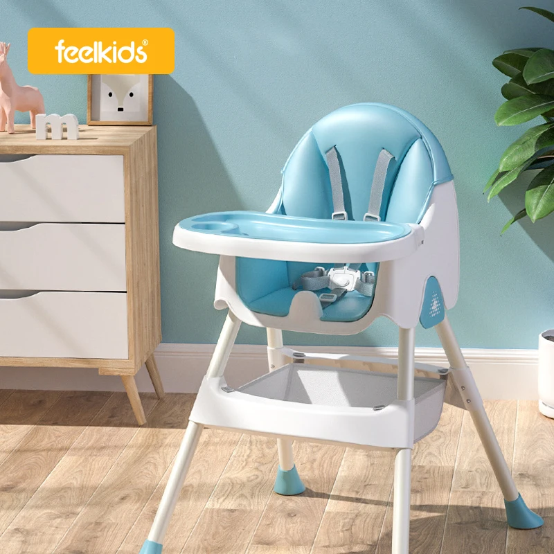 Feelkids-multi-function 3 in 1 Acrylic Foldable High Dining Baby Kids Feeding Plastic Chair for Children