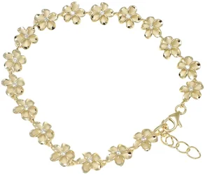 Custom Fashion Gold Plated Matt Plumeria Cz Hawaiian Bracelet for Women